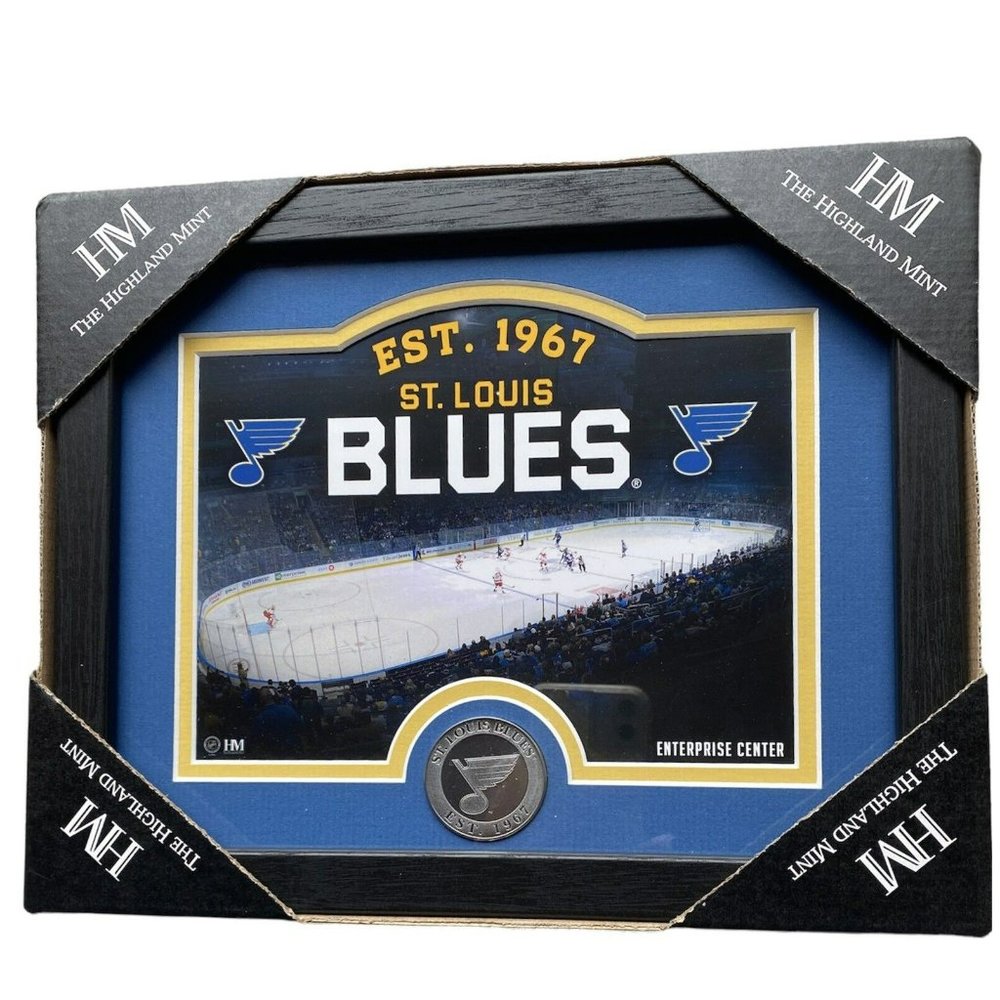 VTG ST LOUIS BLUES MINT COIN FRAMED STADIUM PHOTO & COIN by HIGHLAND MINT – NEW